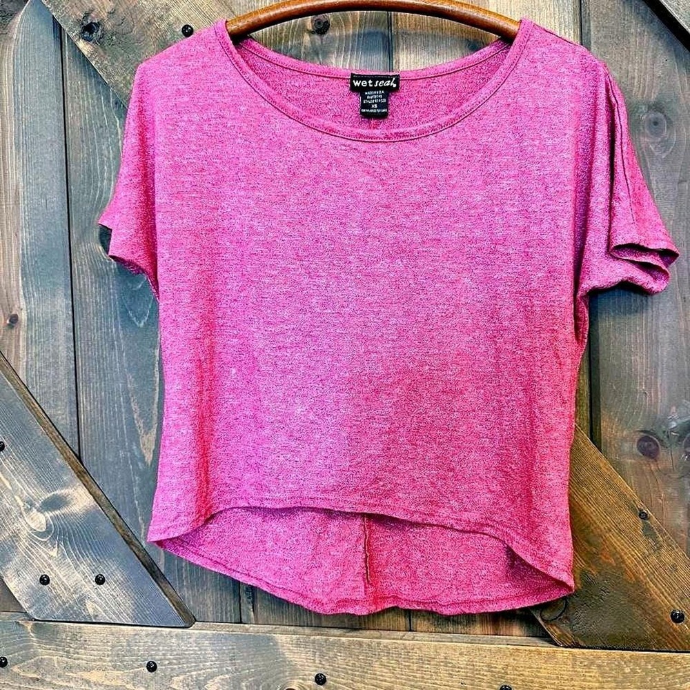 Wet Seal Crop Top Womens XS Pink Good High Low Dolman Sleeve RT4528